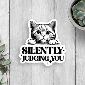 Cat Silently Judging You Vinyl Sticker sleek