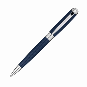 narrow St Dupont Line D Medium Guilloche Blue Ballpoint Pen