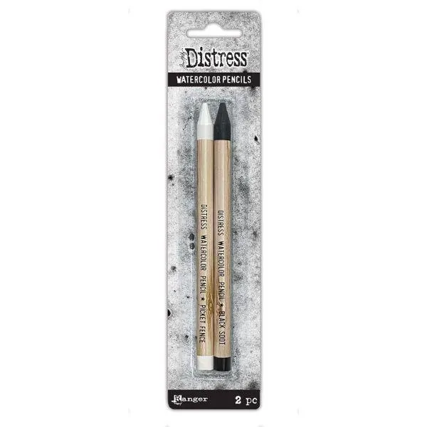 linen Distress Watercolor Pencils - Picket Fence & Black Soot