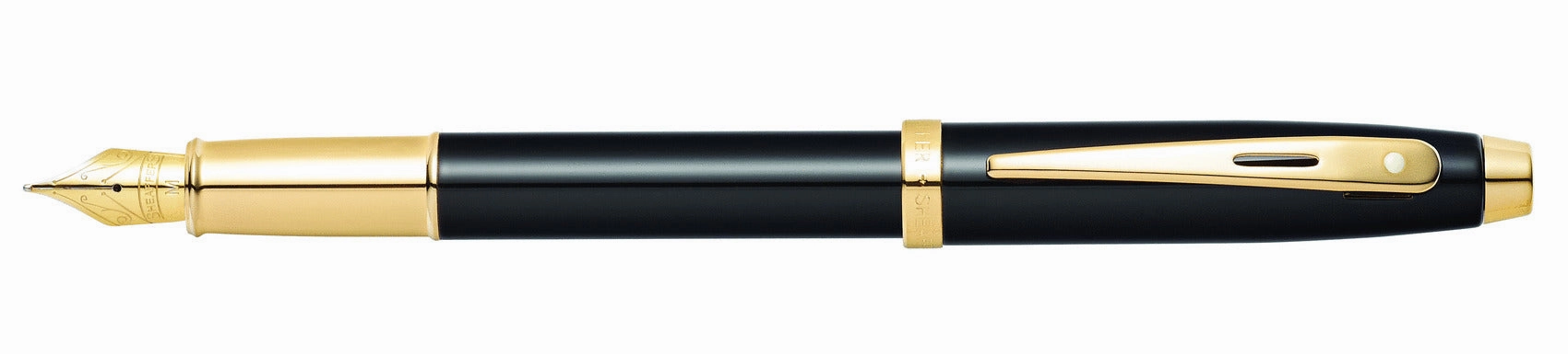 sturdy sleek Sheaffer 100 Glossy Black And Gold Trim Fountain Pen