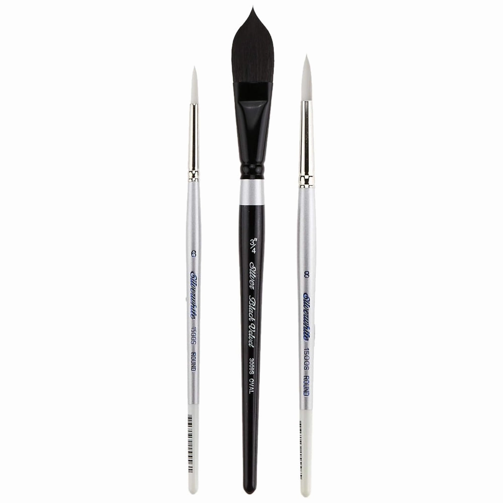 quickdry shockproof Black Velvet & Silverwhite Set Of 3 Brushes Susan Louise Moyer Basic