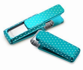 M-Clip Teal Solid Slide W/Etched Polka Dots Money Clip portable compact