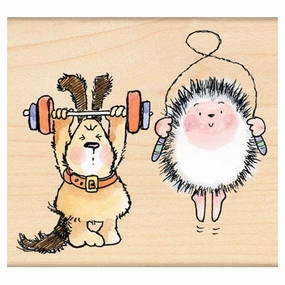 glass pastel Critter Workout Stamp - Hedgehog & Dog Fitness