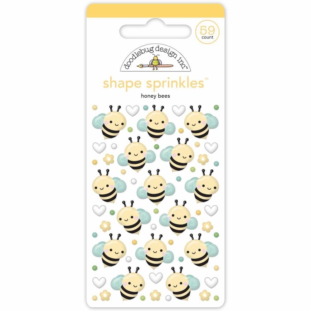 Doodlebug Sprinkles Adhesive Glossy Enamel Shapes - Honey Bees warm lasting