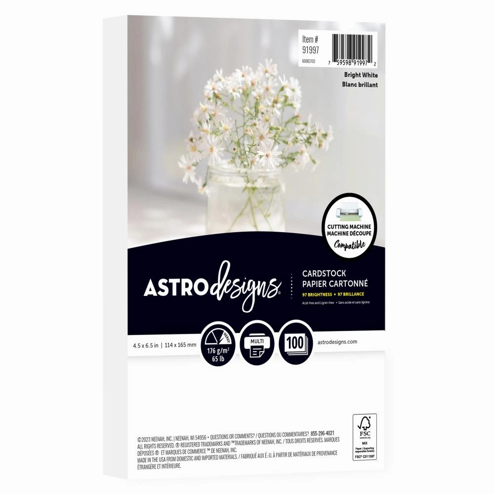 Neenah Astrodesigns 65Lb Cardstock 4.5"X6.5" 100/Pkg - Bright White sleek boxed