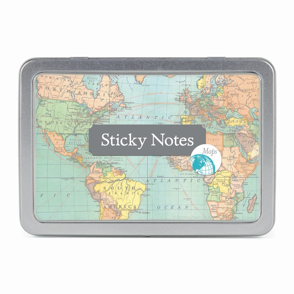 Map Sticky Notes Tin Cavallini & Co. (300 Count) retro