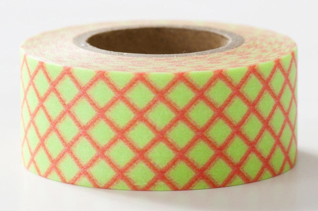 Neon Light Green Check Japanese Washi Tape ? Basic Mast Masking Tape mini
