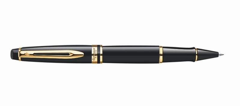 bright Waterman Expert Black Lacquer & Gold Rollerball Pen