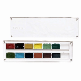 wooden Natural Blend : Handmade Watercolor Paints Set Of 12 In A Clear Case, Full Pan 3.2Ml