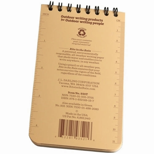 plastic springloaded Rite In The Rain Spiral Notebook- Desert Tan- 3X5