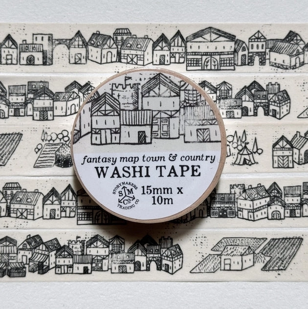 matte neutral Fantasy Map Towns Washi Tape