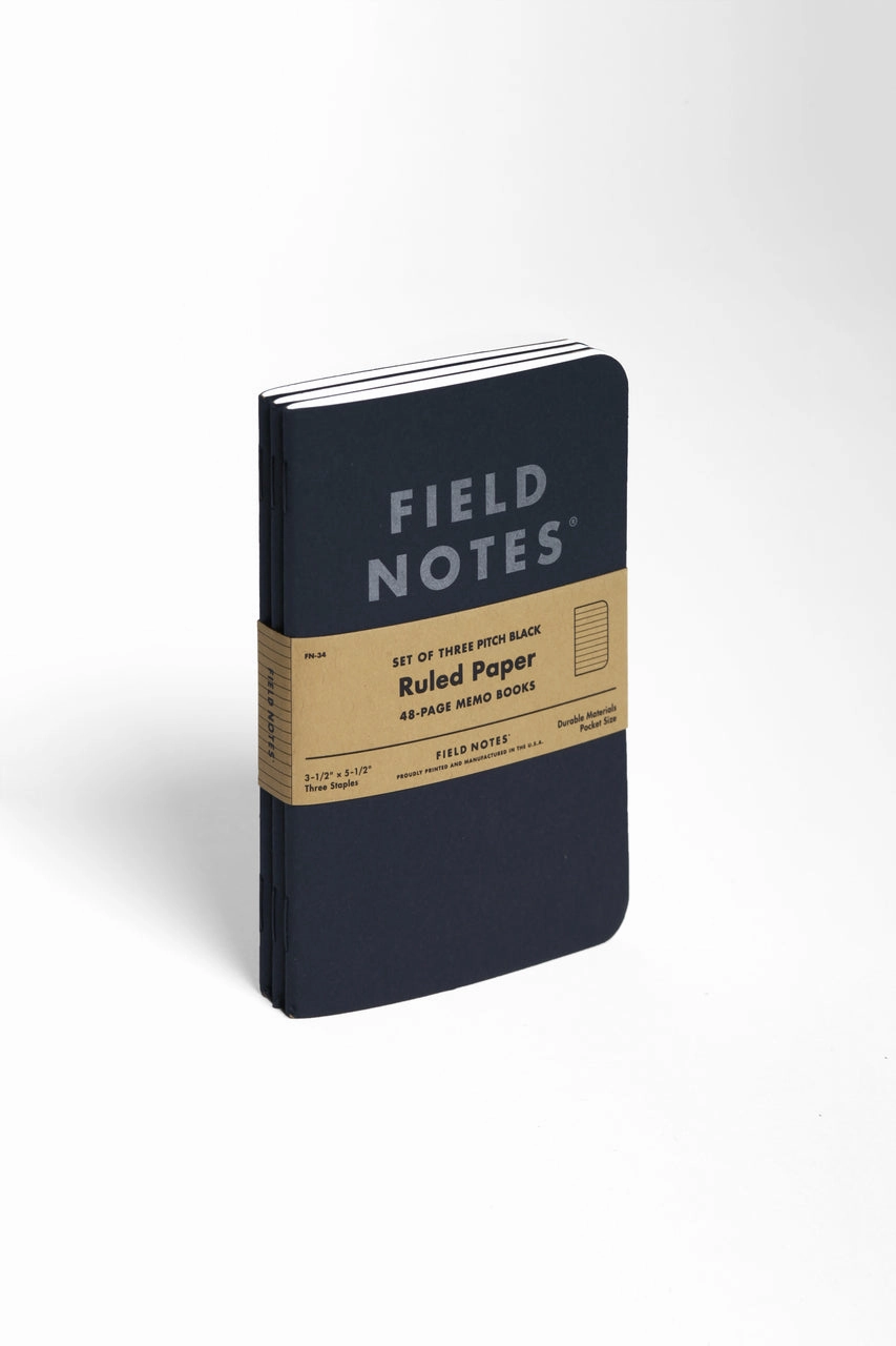 Field Notes Pitch Black Dot Graph 3-Pack- 3.5 X 5.5 Inch Size refillable washable