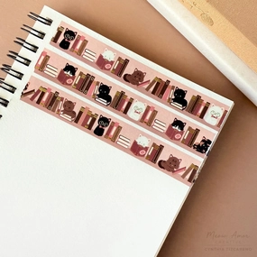 short trendy Blush Book Cats Gold Foil Washi Tape
