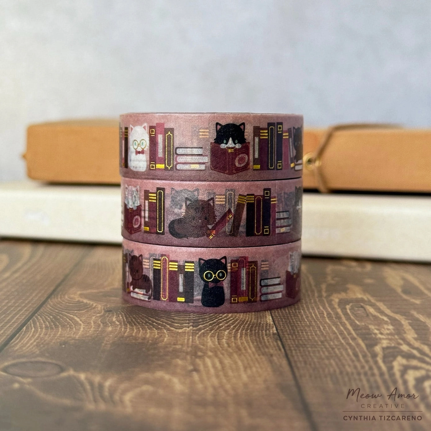 trendy quickdry Blush Book Cats Gold Foil Washi Tape