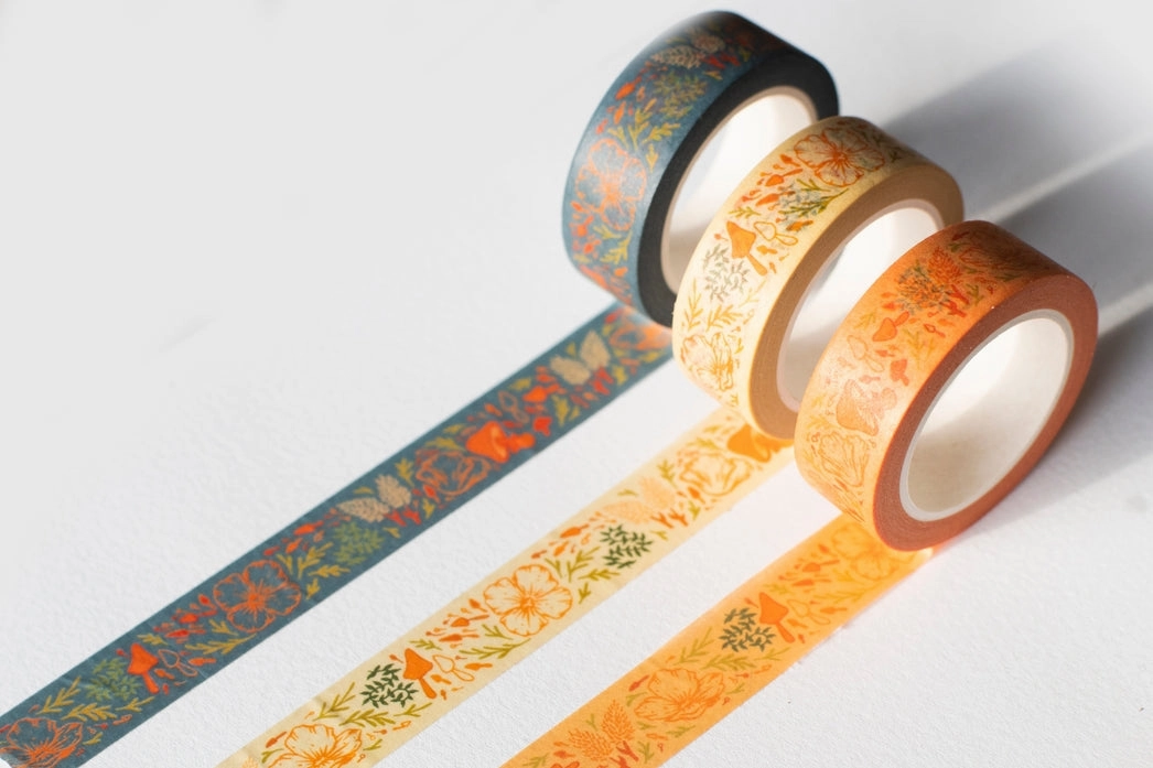 foldable Floral   Poppies   Mushrooms Washi Tape