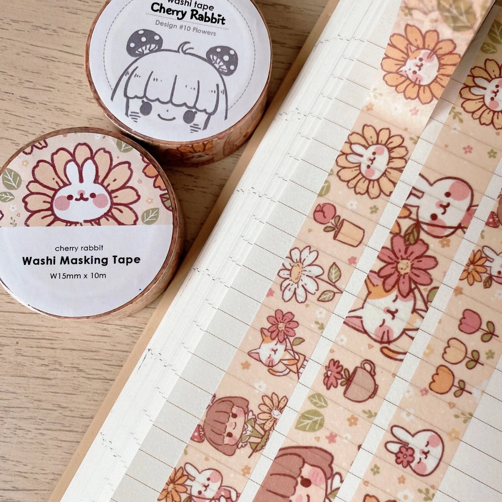 neutral tall Flowers Washi Tape