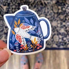 steel Forest & Fauna Paper Co. Vinyl Sticker - Blue Teapot