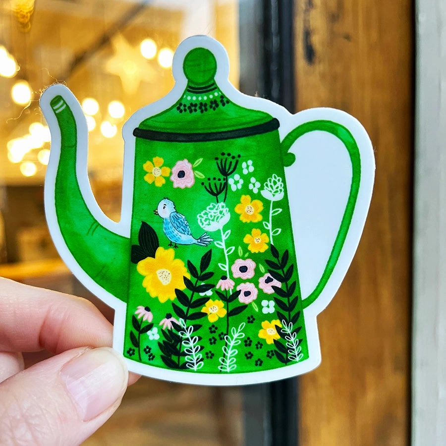 refillable vegan Forest & Fauna Paper Co. Vinyl Sticker - Green Teapot