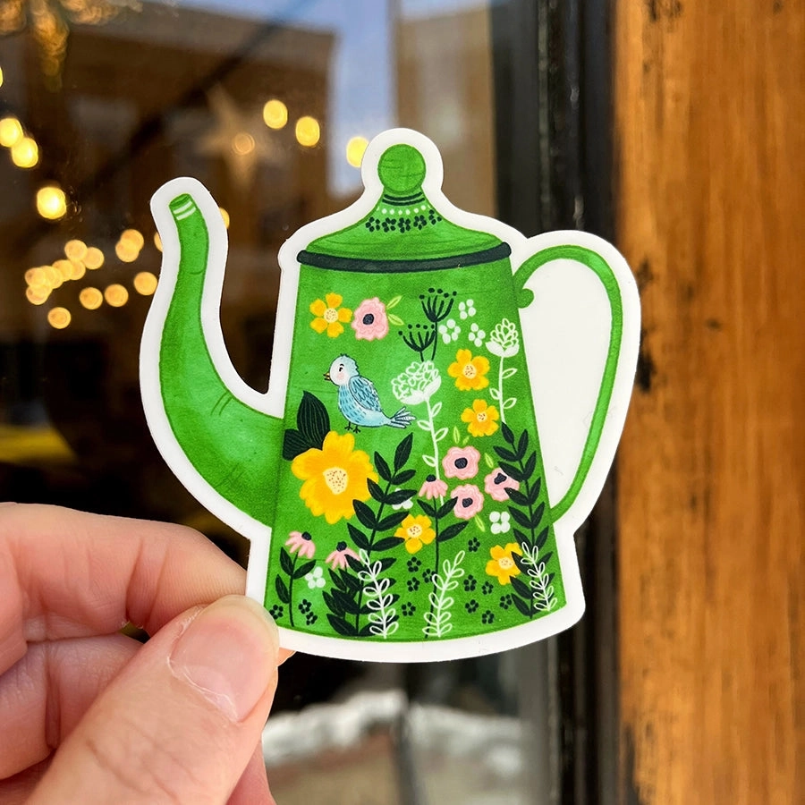 Forest & Fauna Paper Co. Vinyl Sticker - Green Teapot fiber