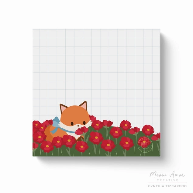 retro cool Fox Field Of Flowers Sticky Notes