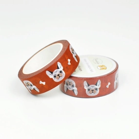 neutral recycled French Bulldogs Washi Tape In Rust Red