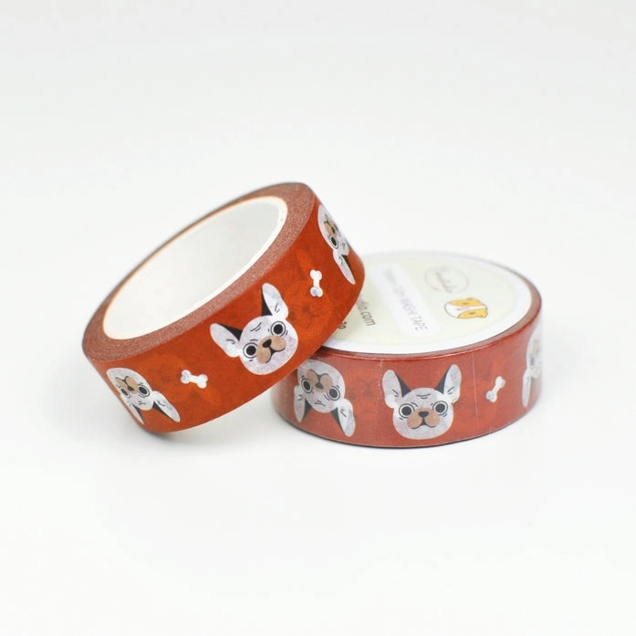 neutral recycled French Bulldogs Washi Tape In Rust Red