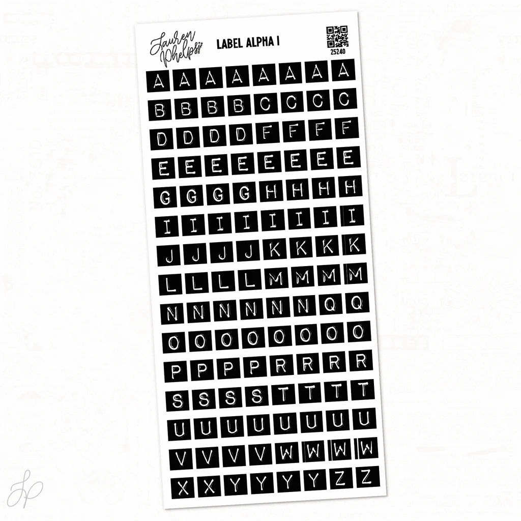 Alpha Black Label Letter Vinyl Sticker Sheet plastic
