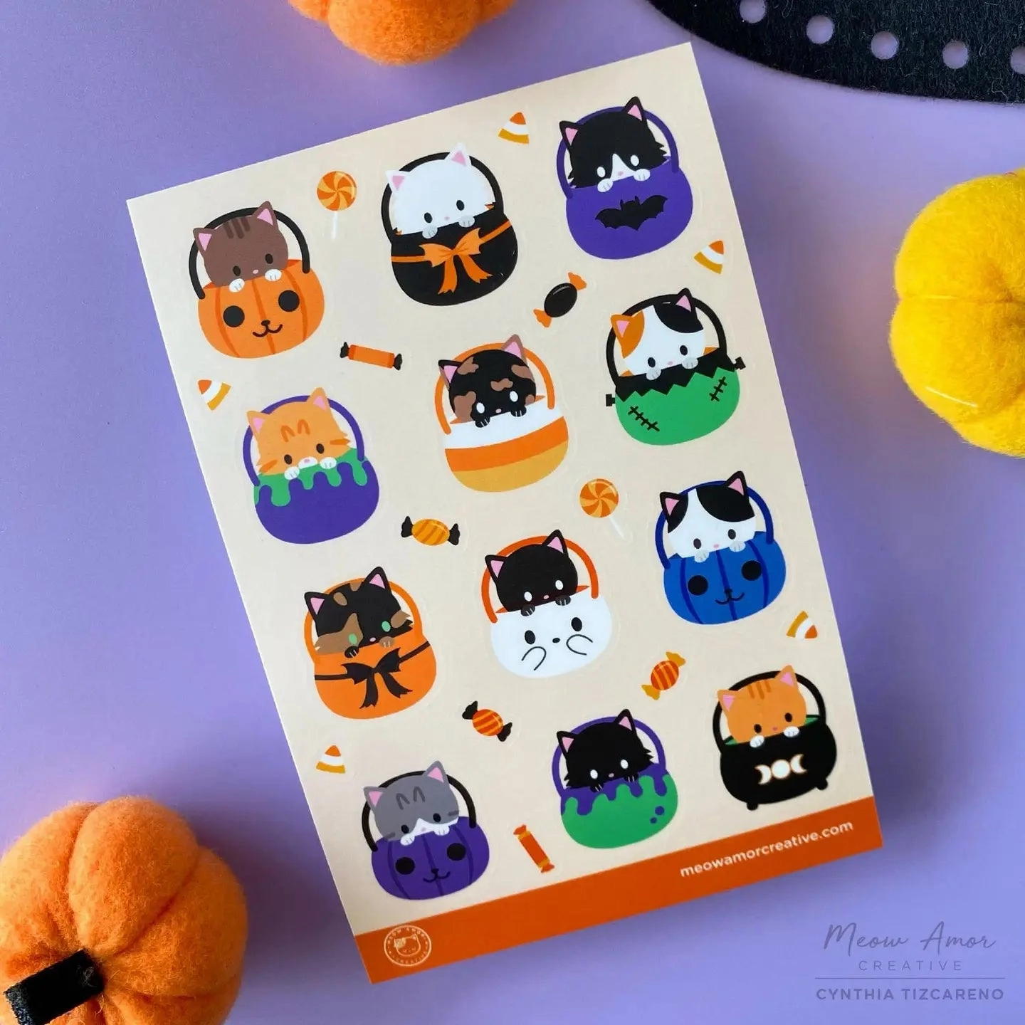 alloy rubber Trick Or Treat Cats Vinyl Sticker Sheet