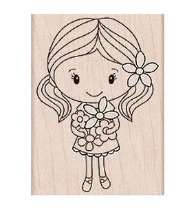 slim narrow Girl Holding Flowers Stamp