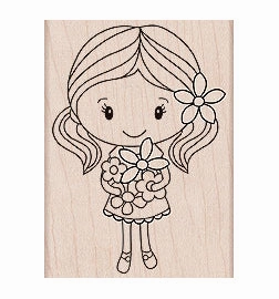 slim narrow Girl Holding Flowers Stamp
