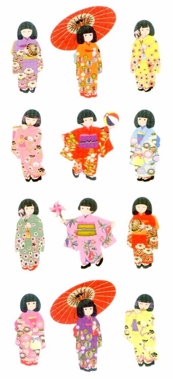 classic metallic Girls In Kimono Sticker Sheets