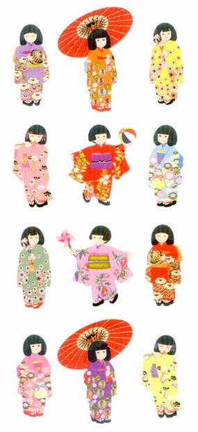 classic metallic Girls In Kimono Sticker Sheets
