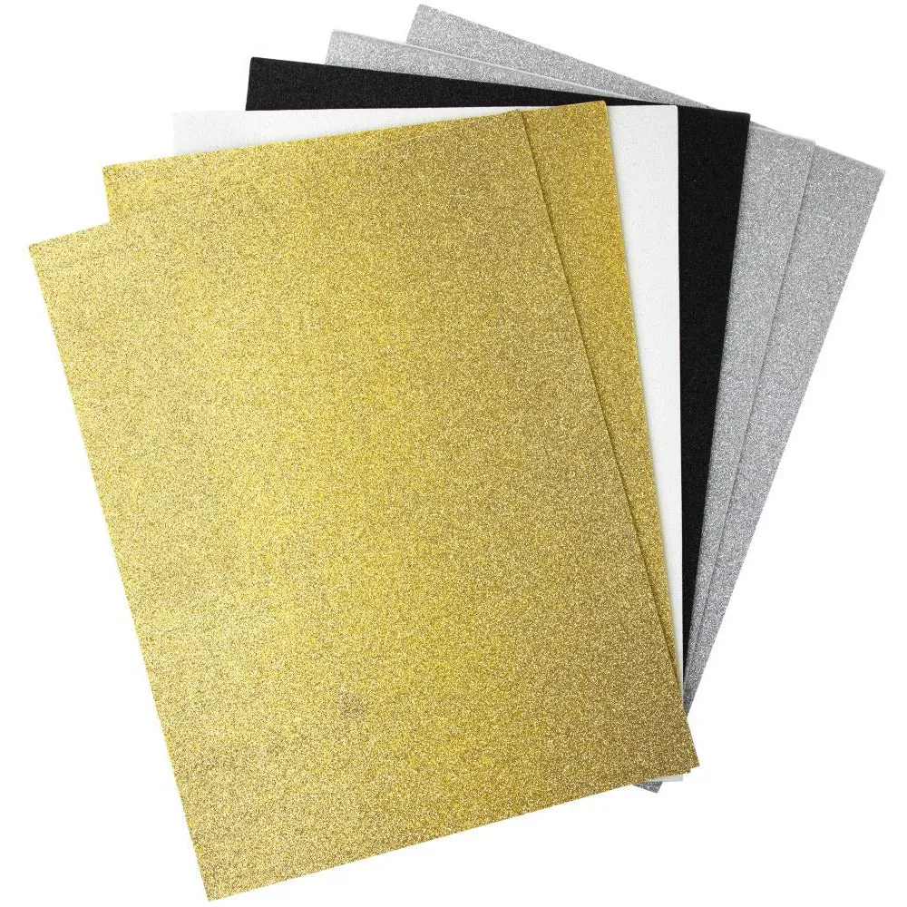 Glitter Sticky Back Foam Sheets 9"X12" 6/Pkg - Silver, Gold, Black & White automatic fiber