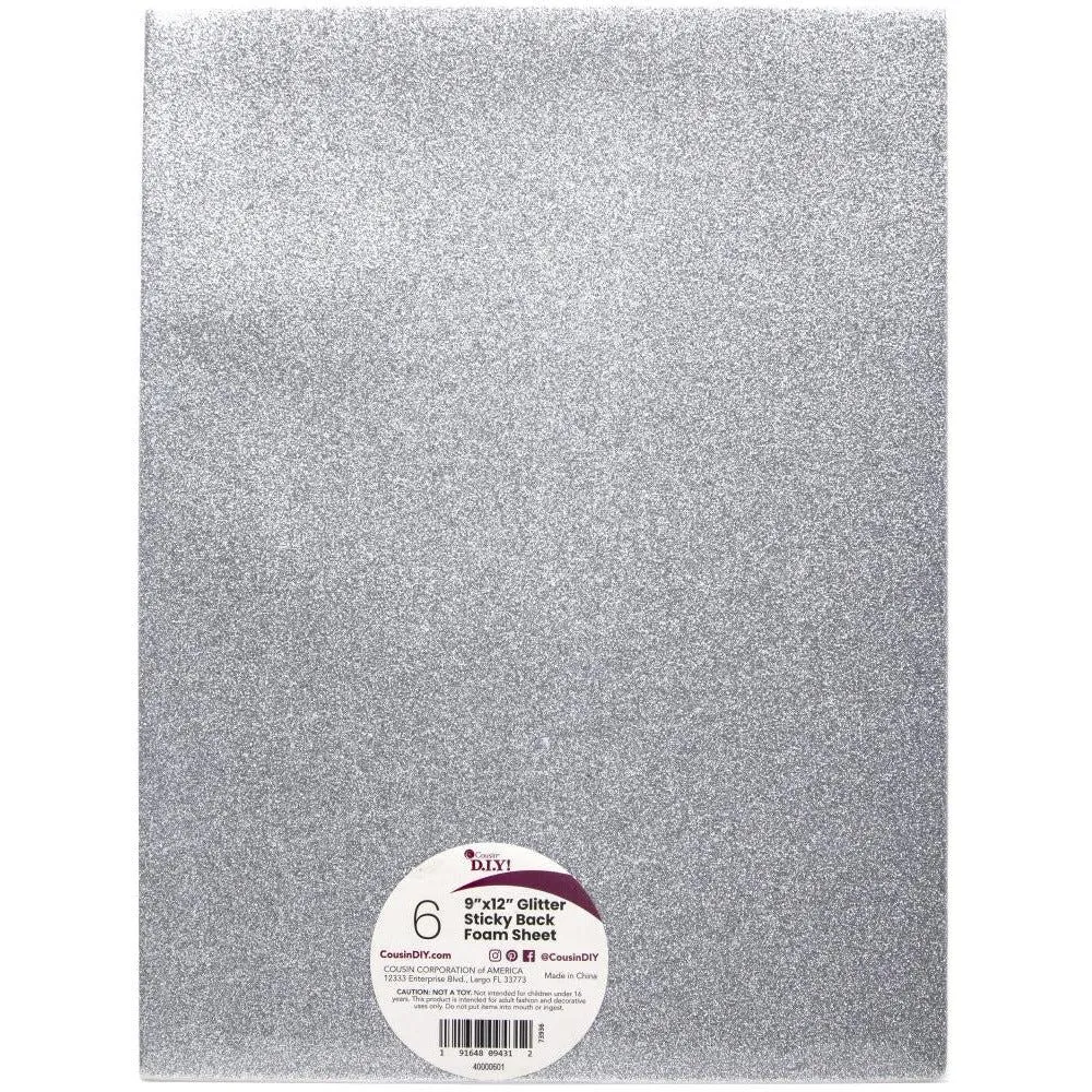 durable musthave Glitter Sticky Back Foam Sheets 9"X12" 6/Pkg - Silver, Gold, Black & White