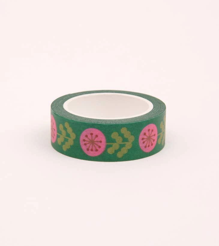 Green And Pink Floral Washi Tape round bundle