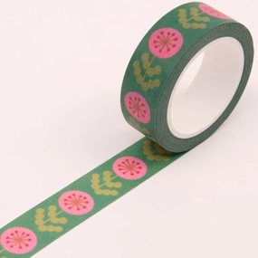 handy tiny Green And Pink Floral Washi Tape