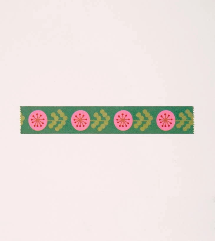 Green And Pink Floral Washi Tape plastic earthy