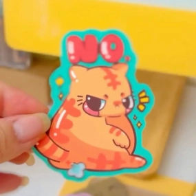 Grumpy No Cat (Orange, Blue) Vinyl Sticker top biodegradable