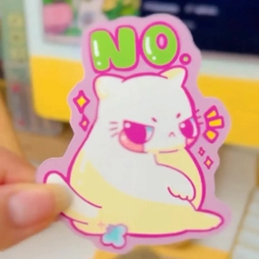 Grumpy No Cat (White, Purple) Vinyl Sticker portable