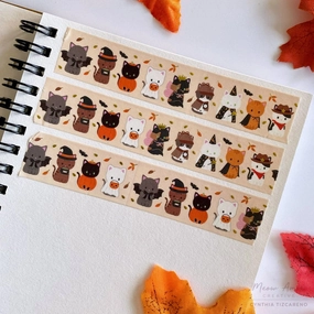 pack linen Halloween Cat Parade Gold Foil Washi Tape