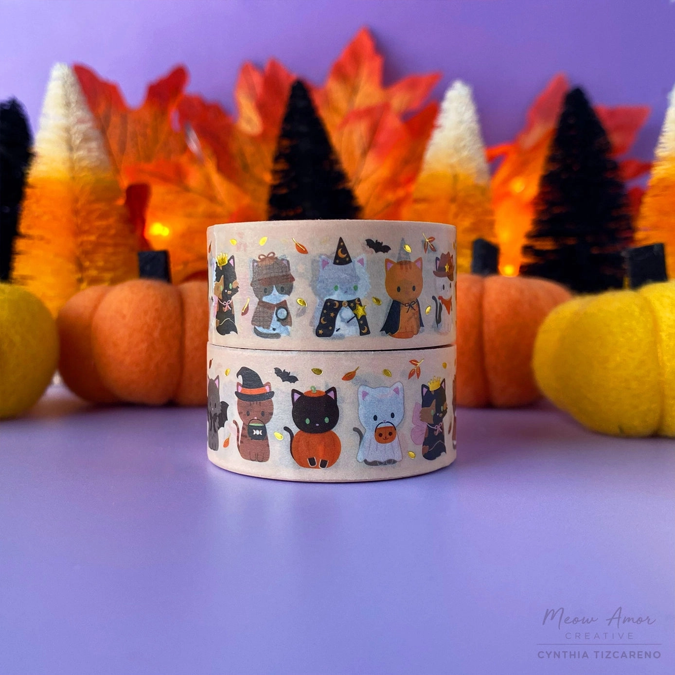 short metallic Halloween Cat Parade Gold Foil Washi Tape
