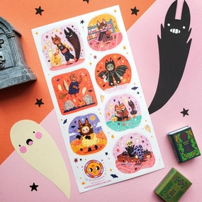 round Halloween Town Sticker Sheet