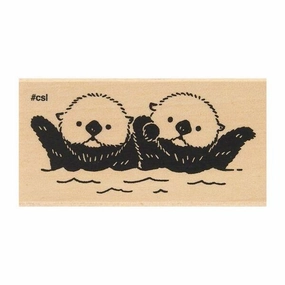 Hand-Holding Sea Otters Rubber Stamp collectible