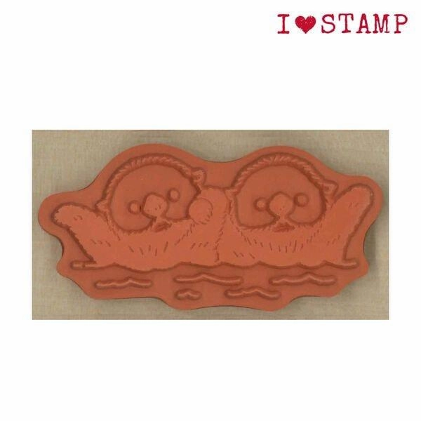 recycled Hand-Holding Sea Otters Rubber Stamp