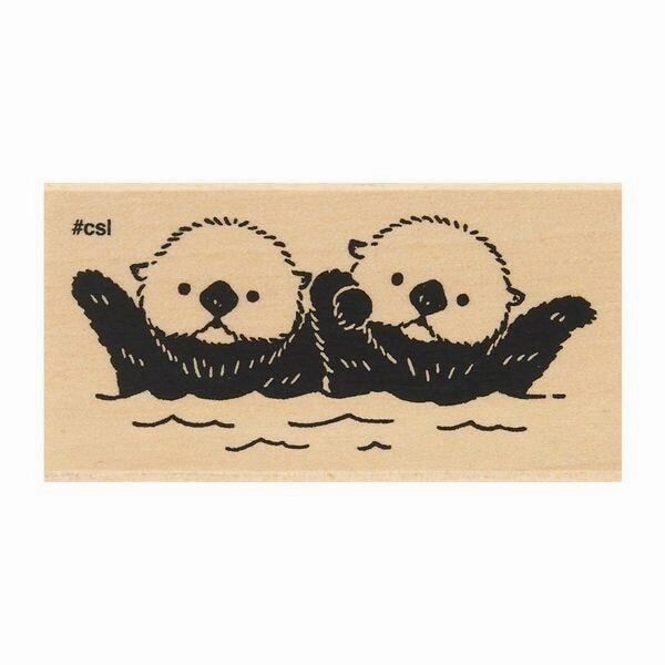 Hand-Holding Sea Otters Rubber Stamp collectible