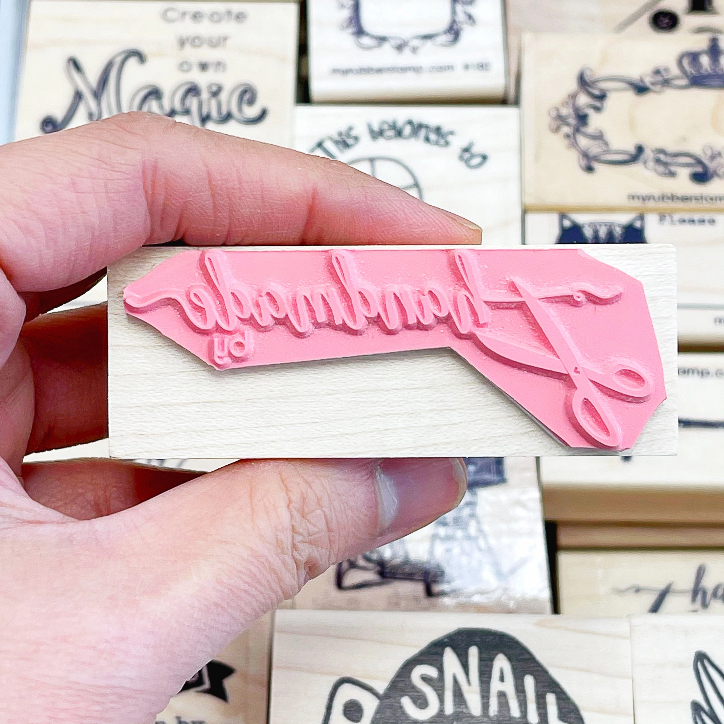 biodegradable Handmade By Script Rubber Stamp