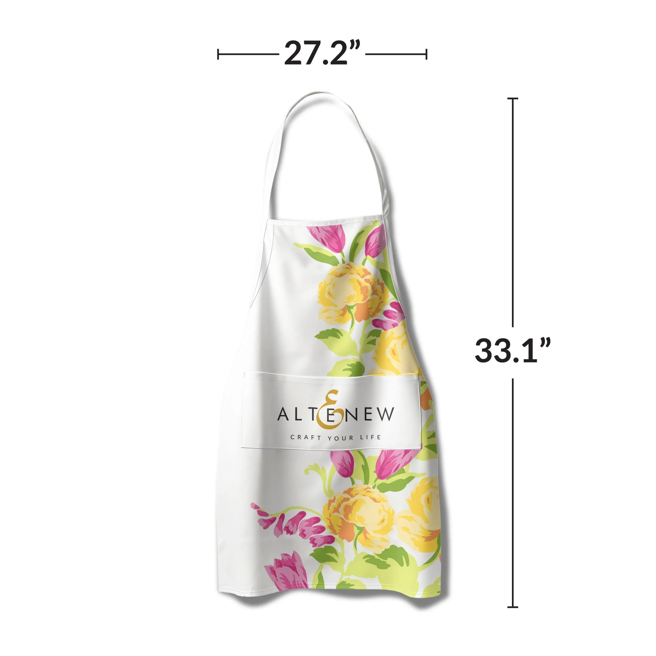Artsy Apron: Yellow & Pink Ornamental Bouquet - White linen new