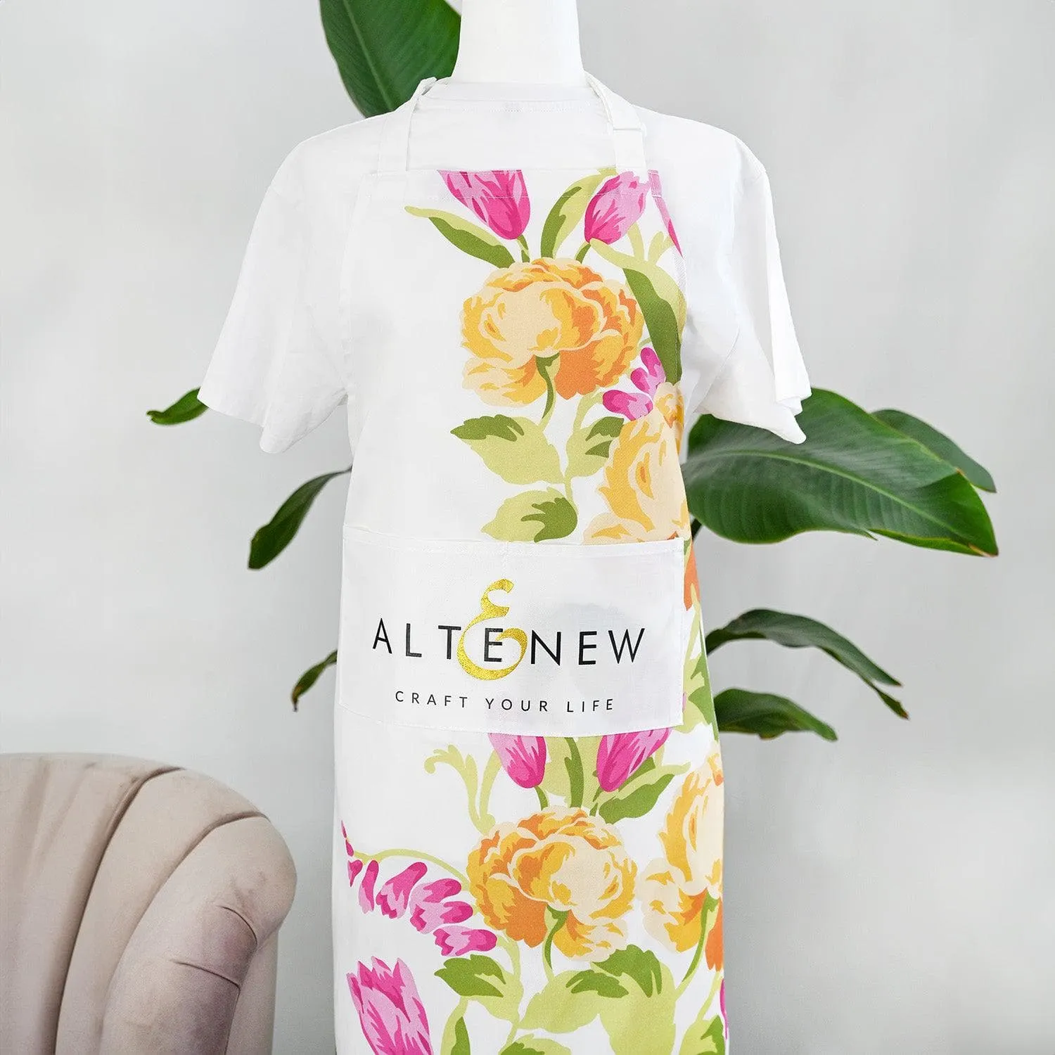cool everyday Artsy Apron: Yellow & Pink Ornamental Bouquet - White