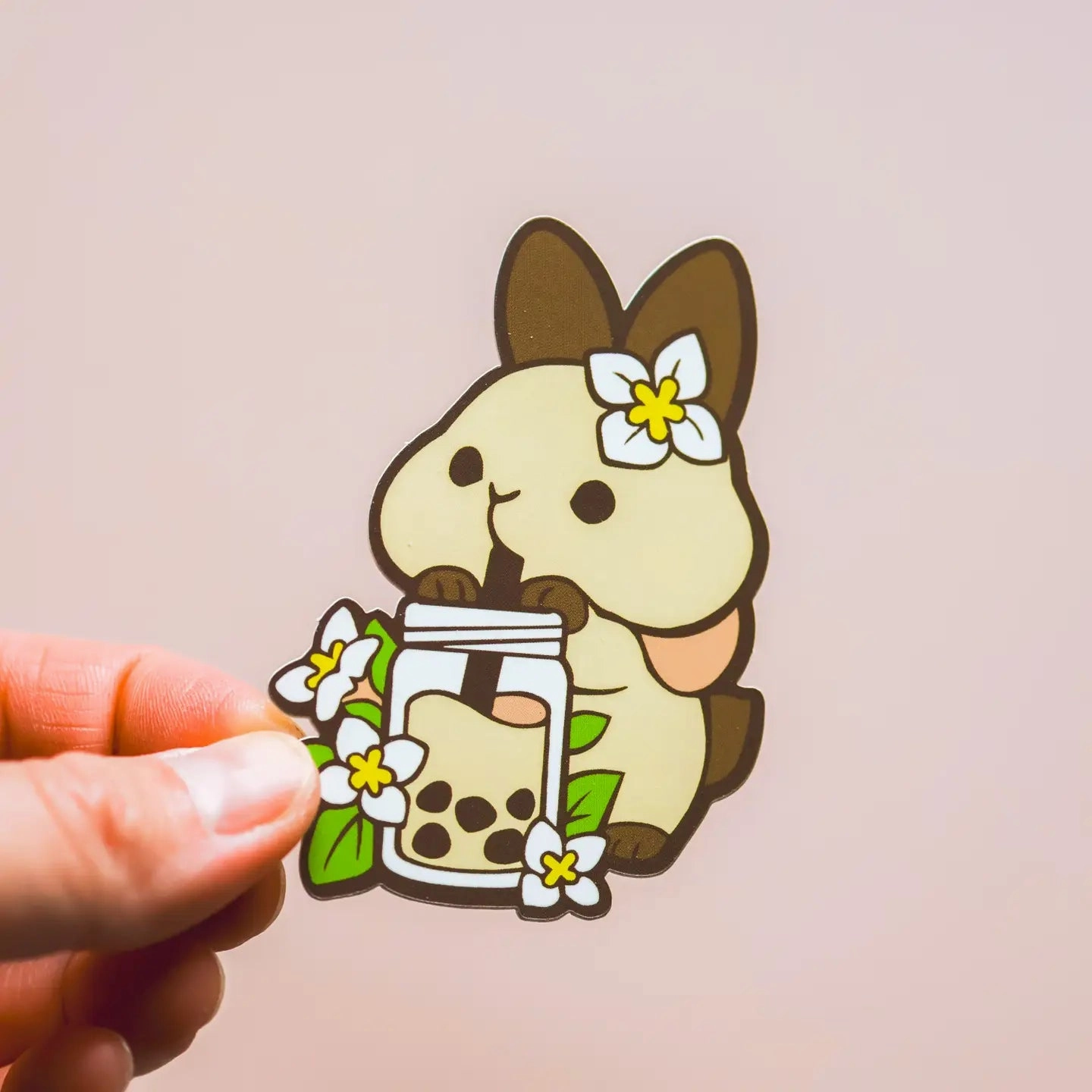 durable flexible Jasmine Milk Tea Bunny Vinyl Sticker