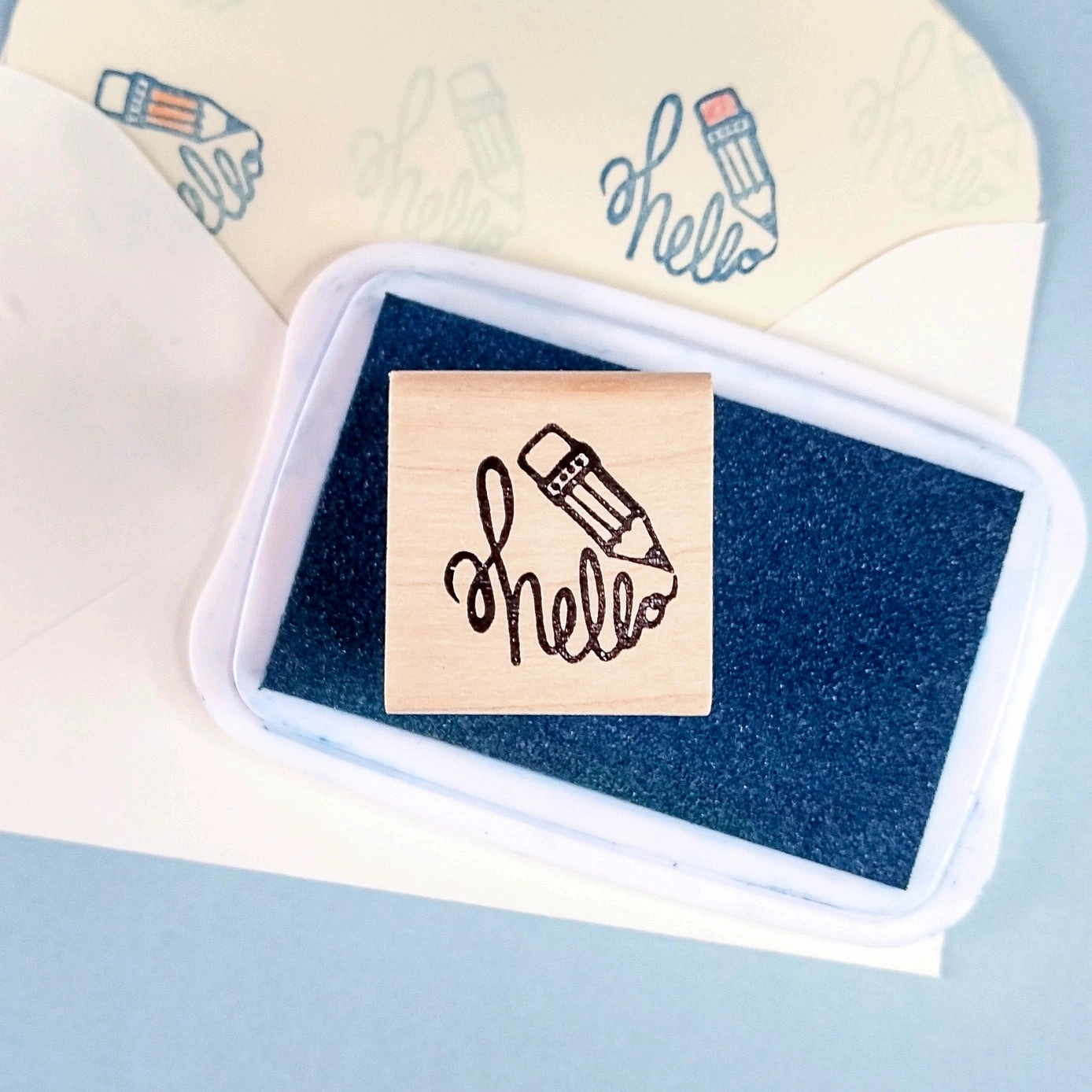 Hello Pencil Rubber Stamp matte retro